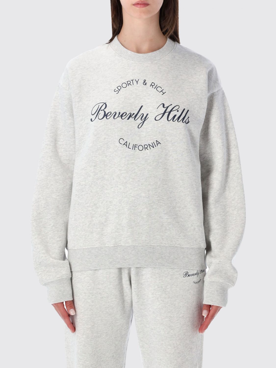SPORTY & RICH Crewneck Cotton Sweatshirt with Contrast Logo