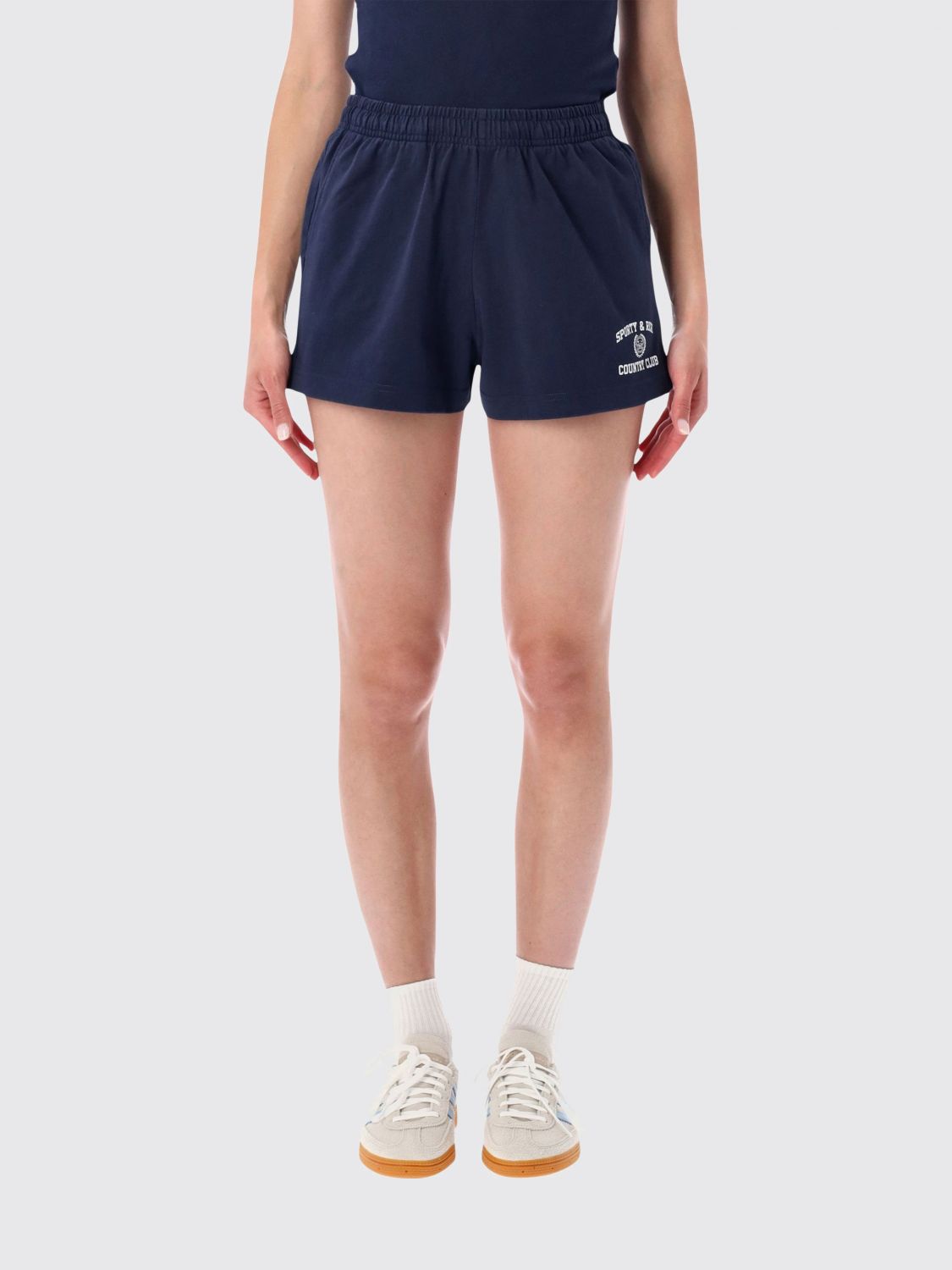 SPORTY & RICH Contrast Logo Cotton Jogging Shorts