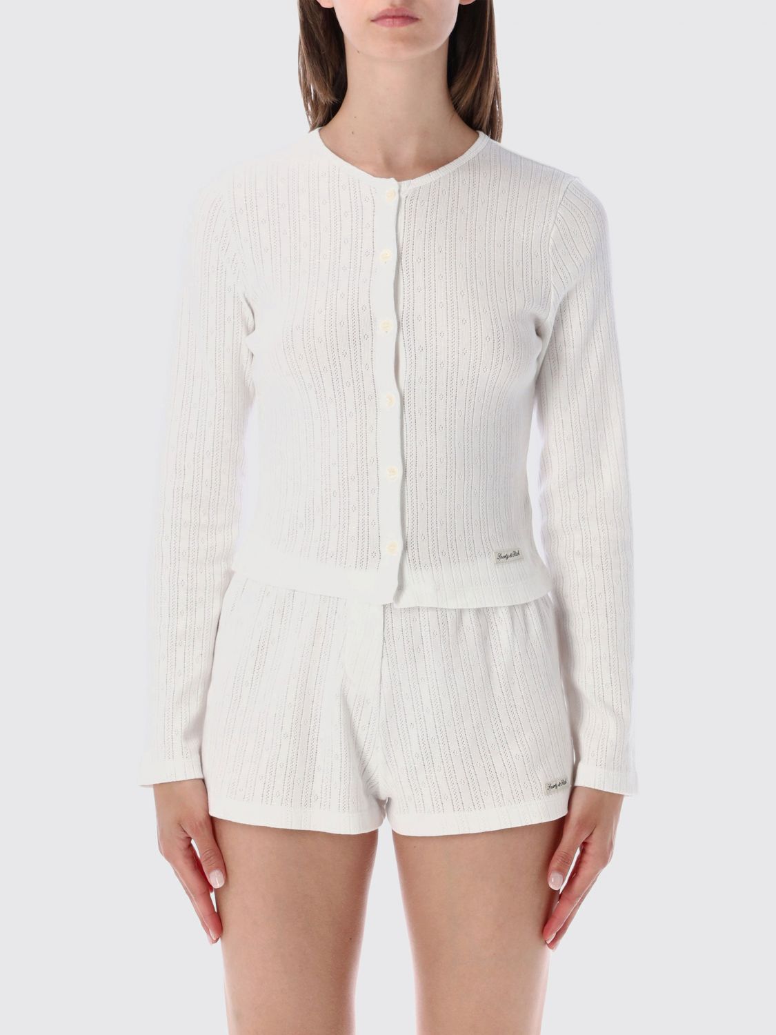 SPORTY & RICH Slim Fit Cotton Crewneck Cardigan with Applied Logo