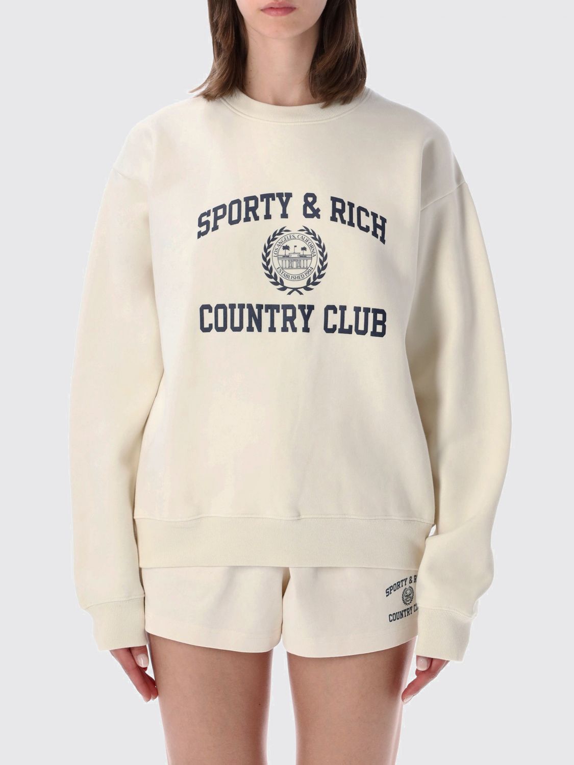 SPORTY & RICH Crewneck Sweatshirt in Cotton with Contrast Logo