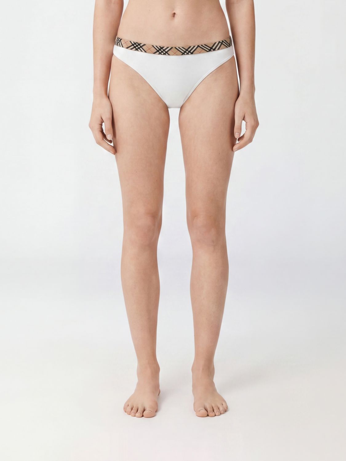 BURBERRY Slip bikini in nylon con motivo Vintage Check e vita bassa