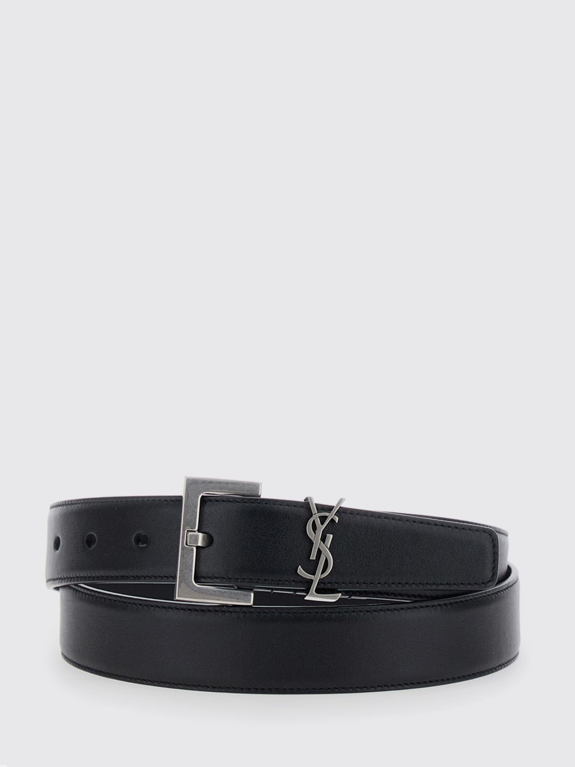 SAINT LAURENT Cassandre Calfskin Leather Belt with YSL Monogram Buckle