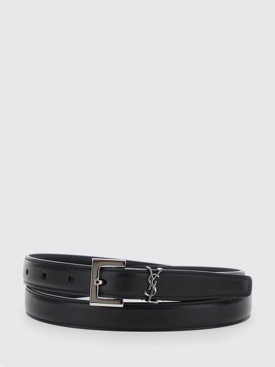 SAINT LAURENT Cassandre Deer Leather Belt with YSL Monogram Buckle