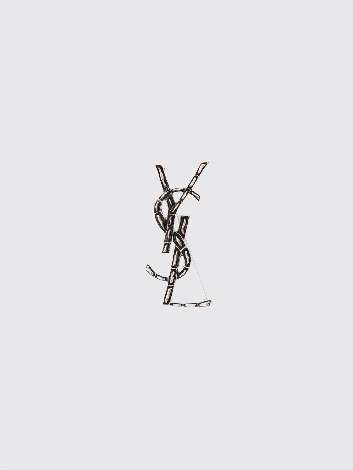 Saint Laurent YSL Monogram Chromed Brass Brooch