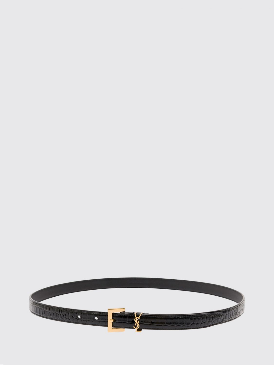 SAINT LAURENT Cassandre Croc-Effect Lambskin Belt with YSL Monogram