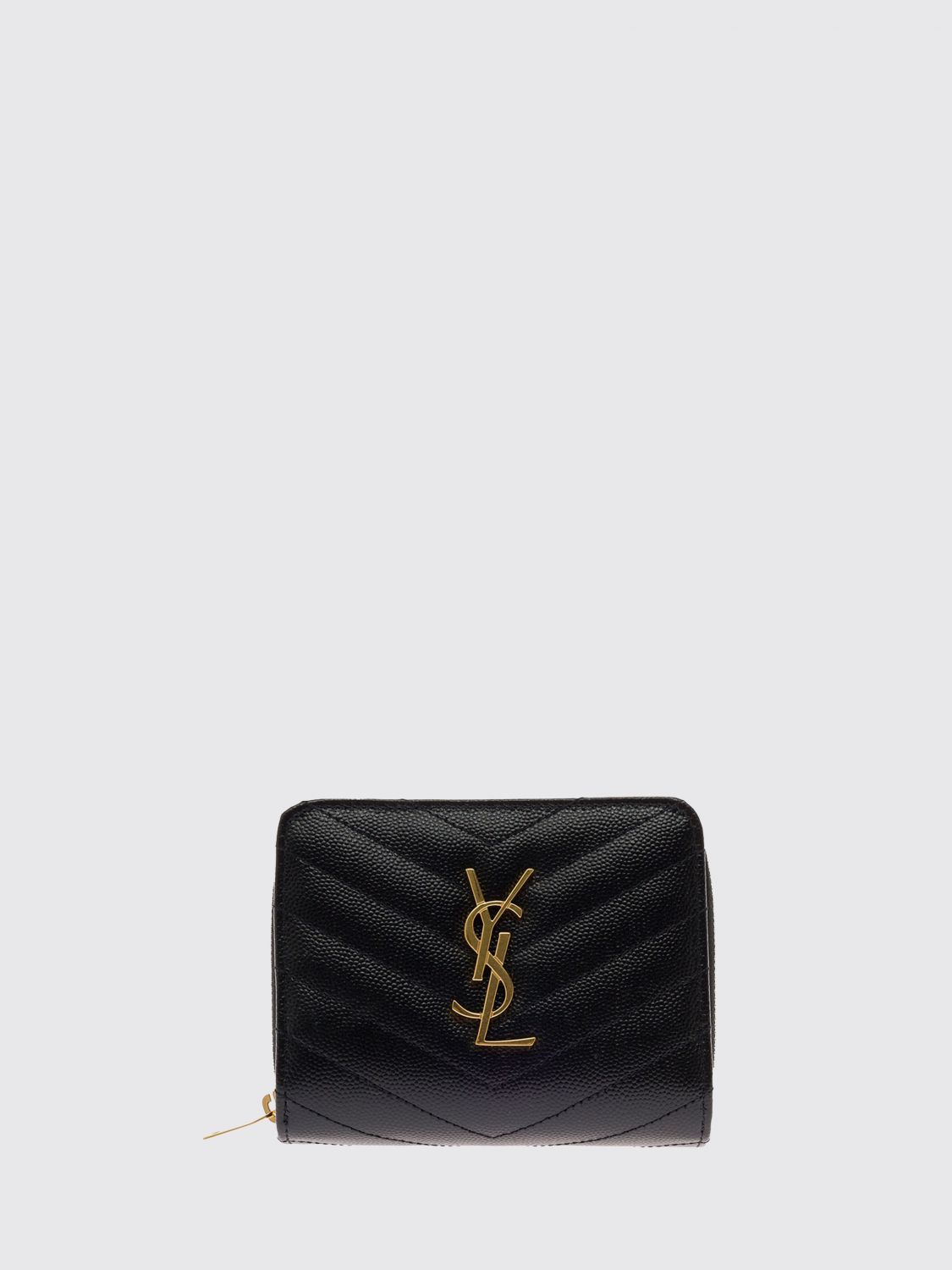 SAINT LAURENT Cassandre Bifold Zip Wallet in Grain de Poudre Leather