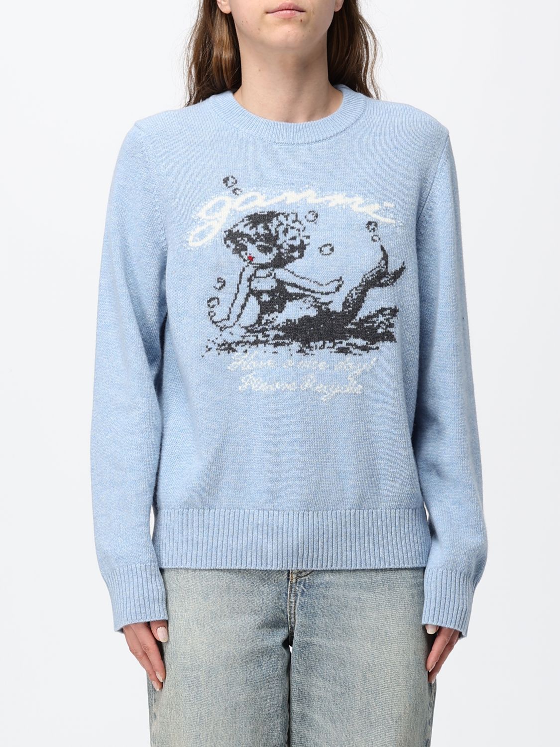 GANNI Recycled Wool-Blend Jumper with Graphic Jacquard Logo