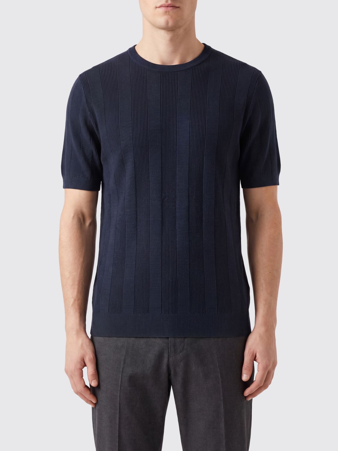 KANGRA Short-Sleeved Cotton Crewneck Jumper with Ribbed Trims KANGRA Short-Sleeved Cotton Crewneck Jumper with Ribbed Trims