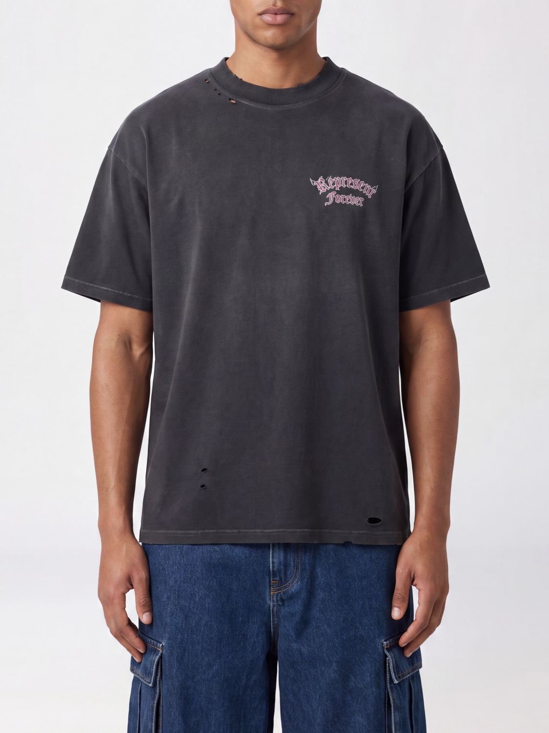 REPRESENT Cotton T-Shirt with Graphic Print and Contrast Logo