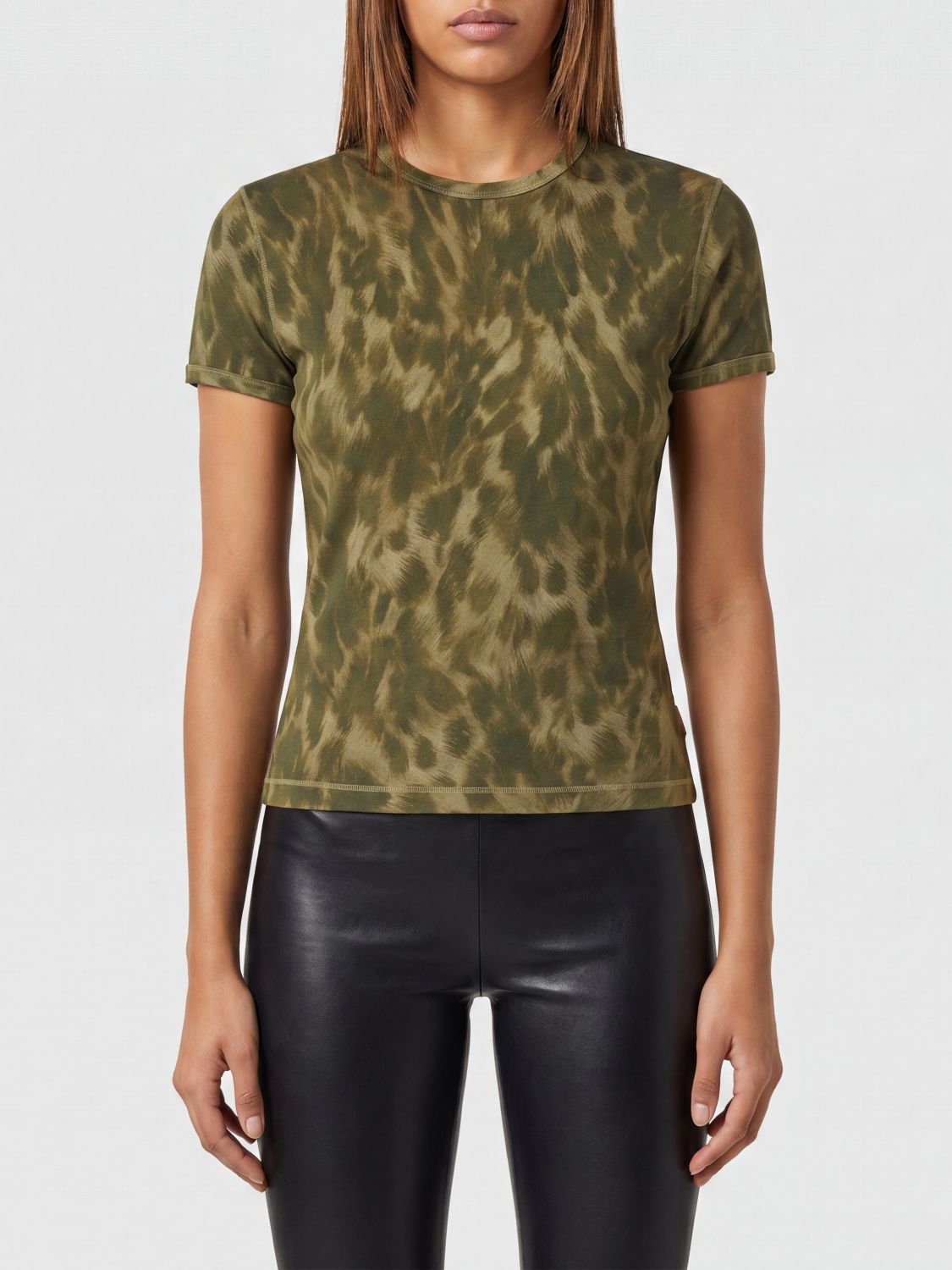 DIESEL Animal Print Slim Fit Stretch Cotton T-Shirt with Crew Neck