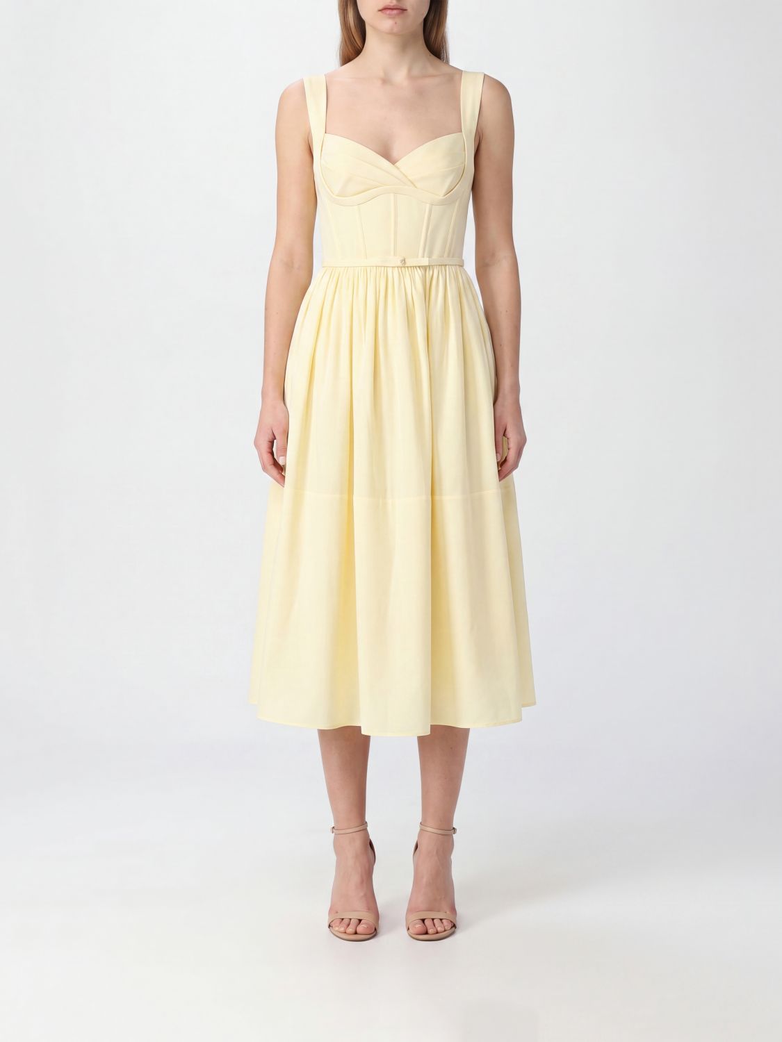 ZIMMERMANN Abito midi bustier in lino e seta con spalle scoperte
