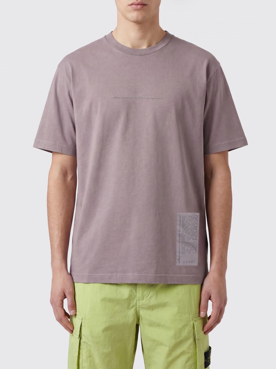 STONE ISLAND T-shirt in cotone con logo a contrasto e spalle cadute