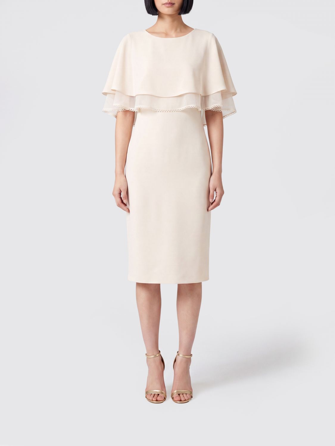 ALBERTA FERRETTI Midi Sheath Ceremony Dress in Silk with Short Sleeves