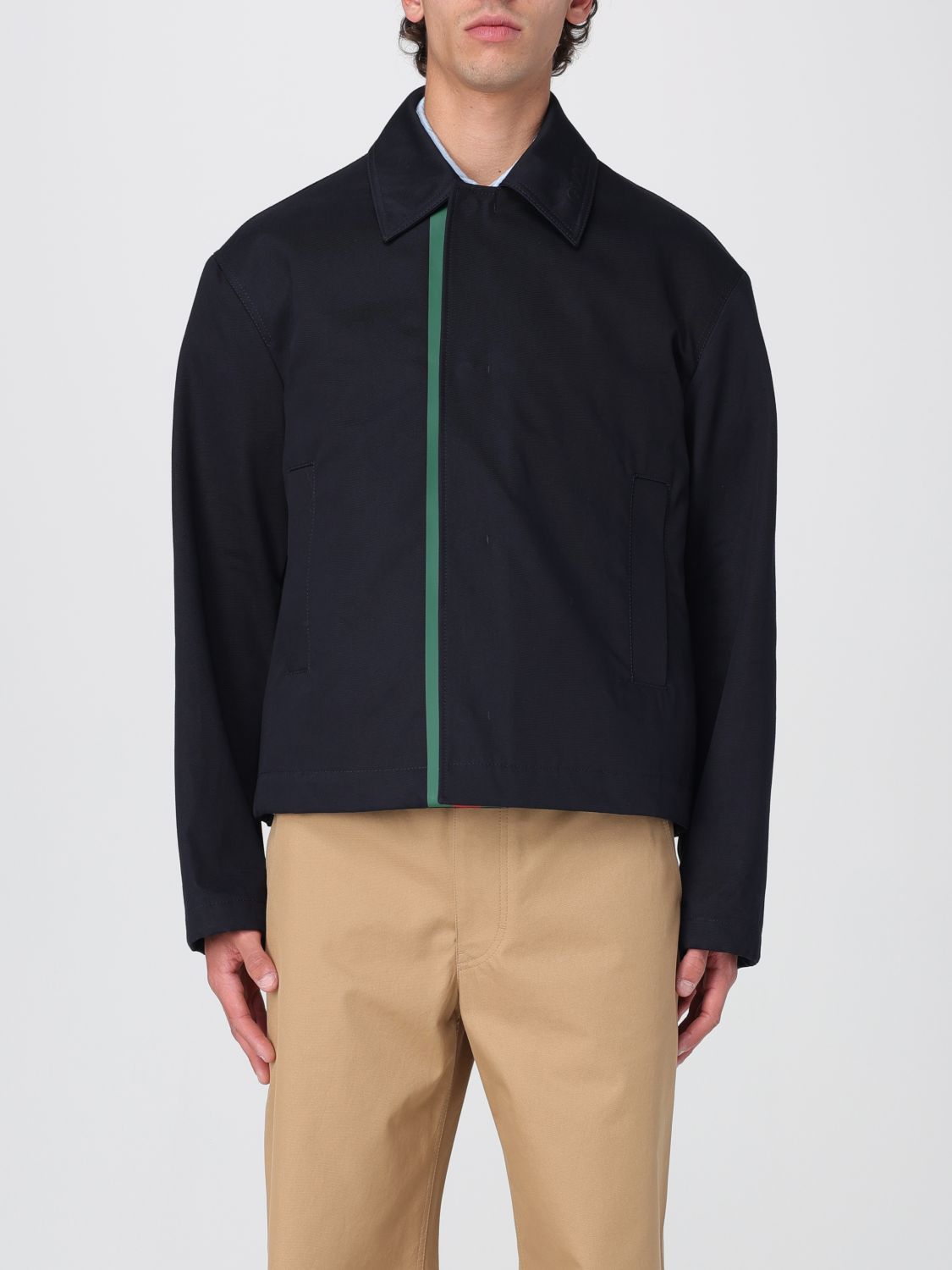 GUCCI Giacca a camicia in gabardine di cotone con dettaglio Web