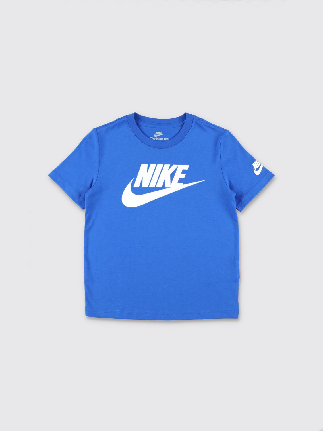 NIKE Boy's Cotton Blend T-shirt with Crew Neck and Contrast Logo