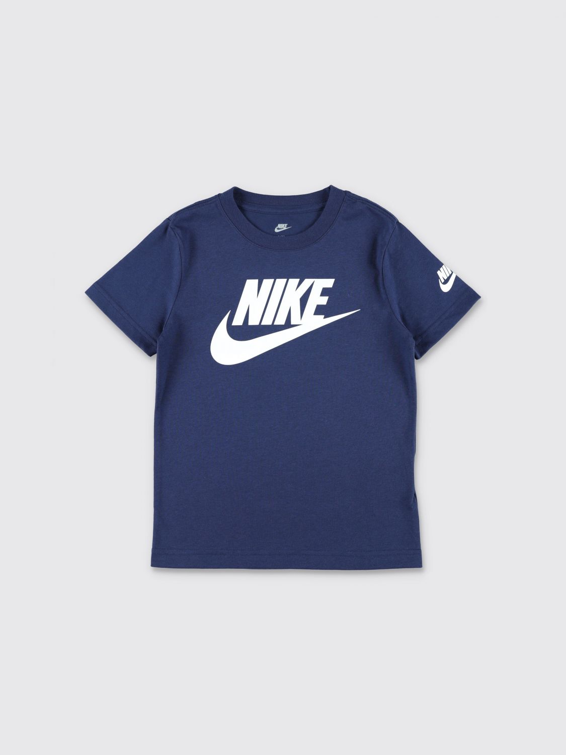 NIKE Boy's Cotton Blend T-shirt with Crew Neck and Contrast Logo