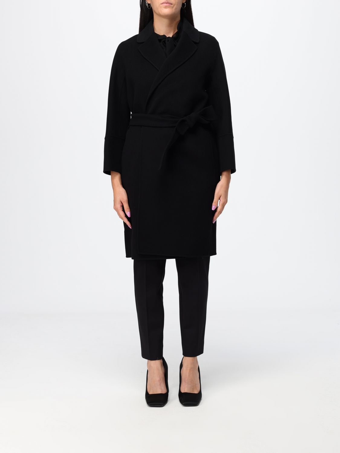 'S Max Mara Knee-Length Robe Coat in Pure Virgin Wool
