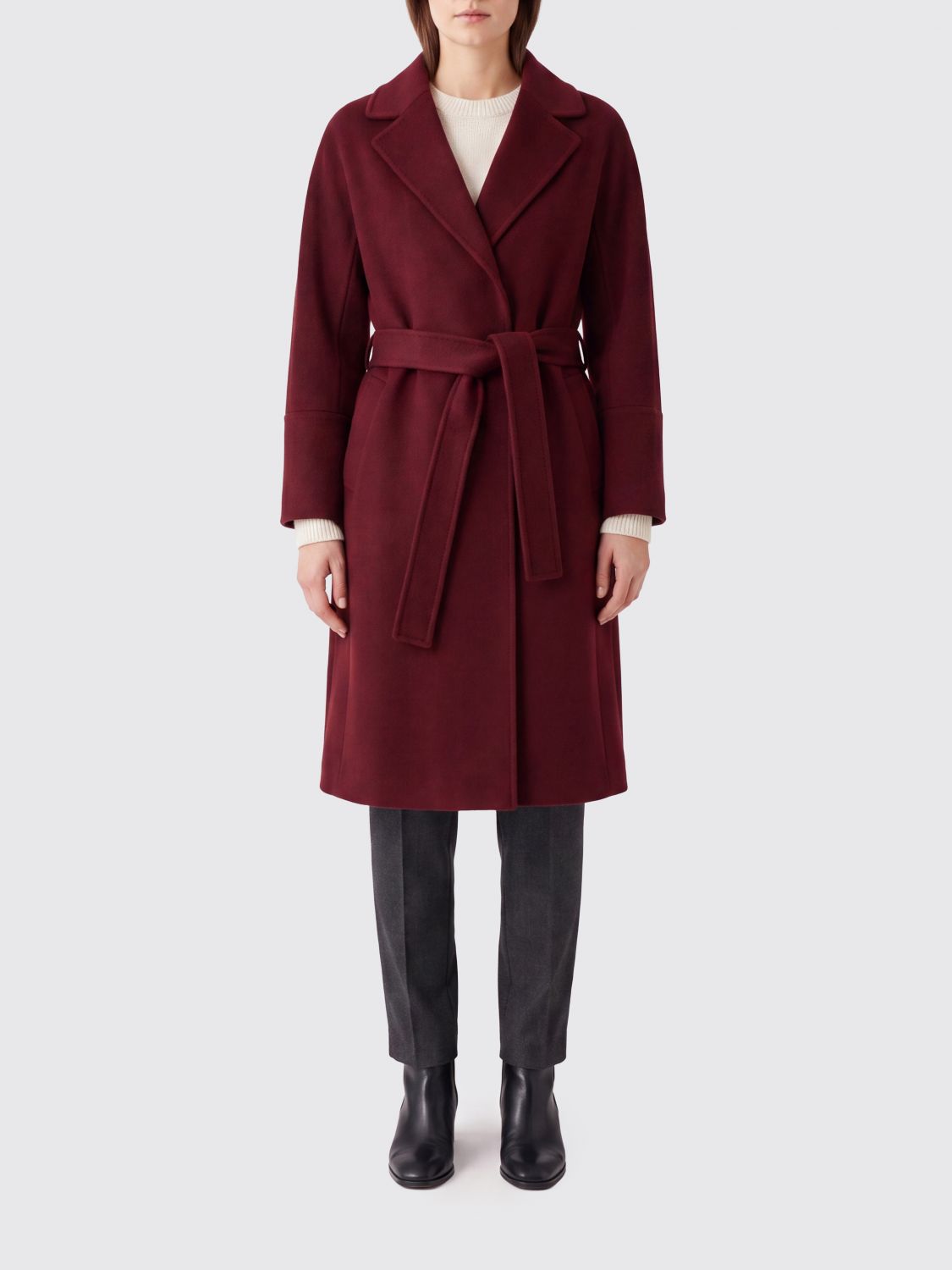 'S Max Mara Knee-Length Robe Coat in Pure Virgin Wool