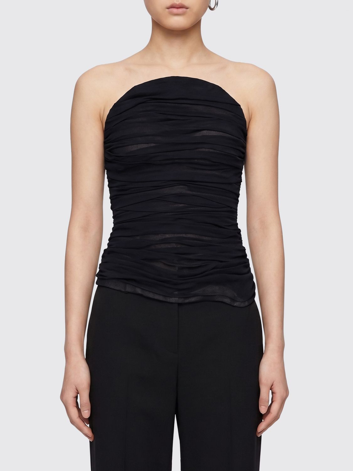 BALENCIAGA Off-the-Shoulder Draped Silk Bustier Top