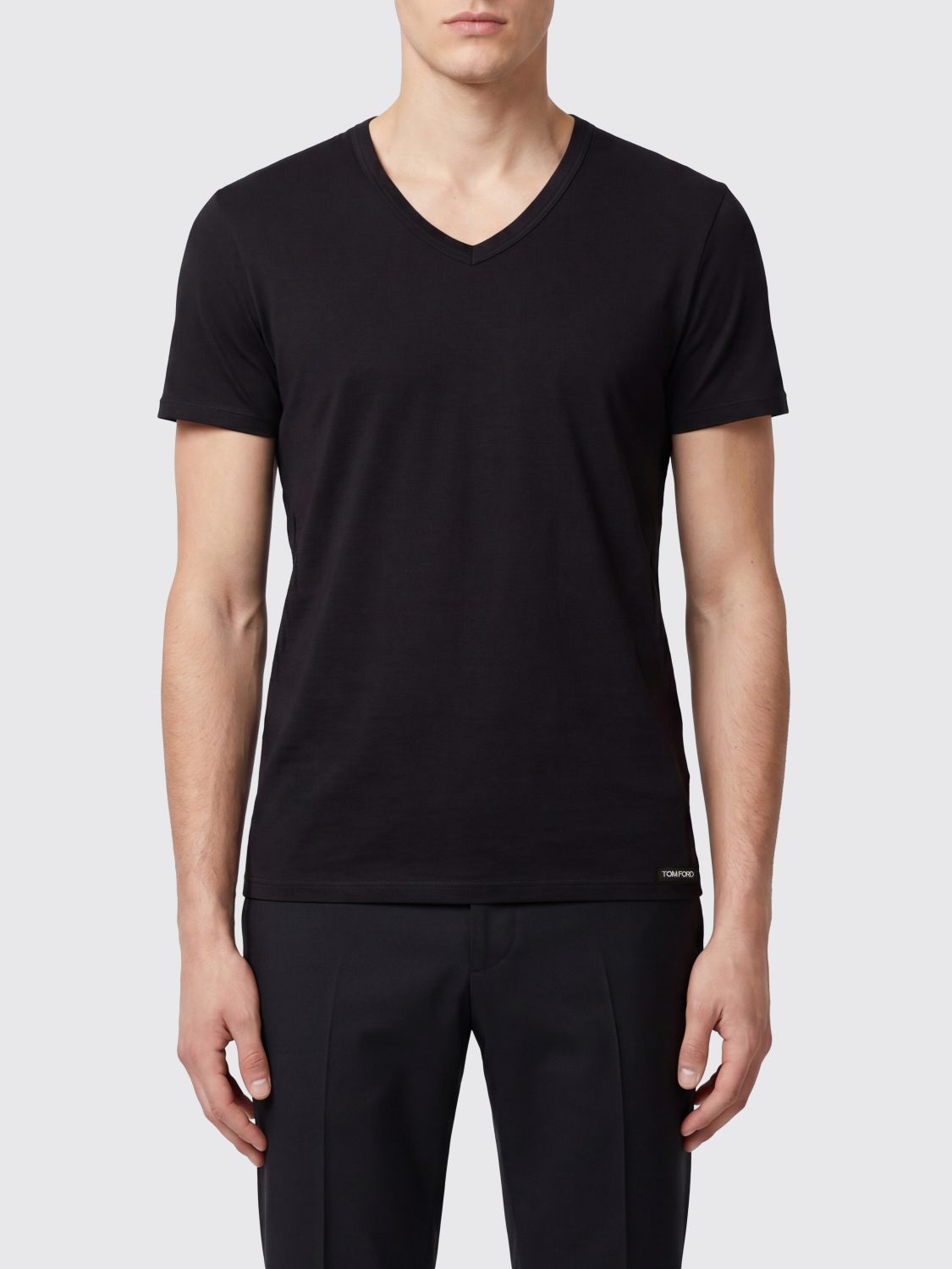TOM FORD Slim Fit V-Neck T-Shirt in Black Stretch Cotton　TOM FORD スリムフィット V ネック T シャツ (ブラック ストレッチ コットン) TOM
