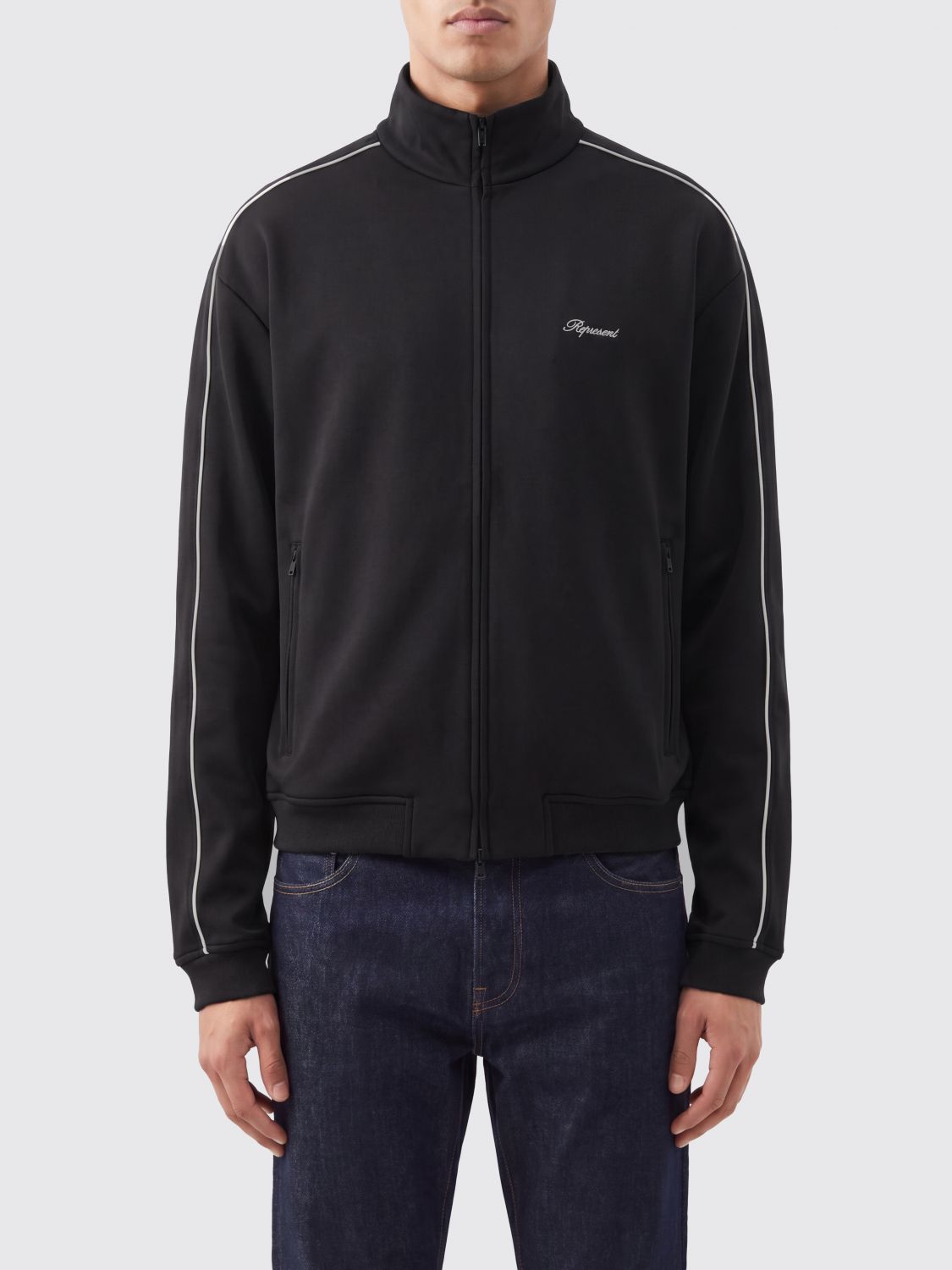 REPRESENT Felpa con zip a collo alto con logo e bande a contrasto