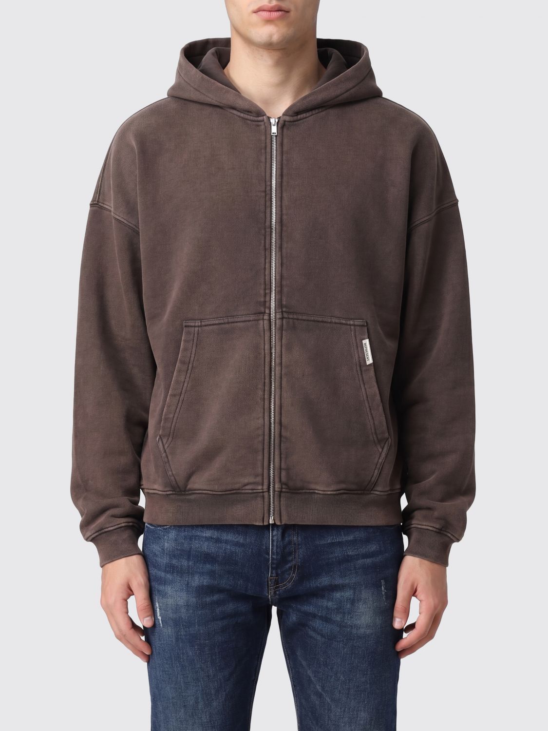 REPRESENT Felpa con cappuccio e zip in cotone con tasca a marsupio e logo