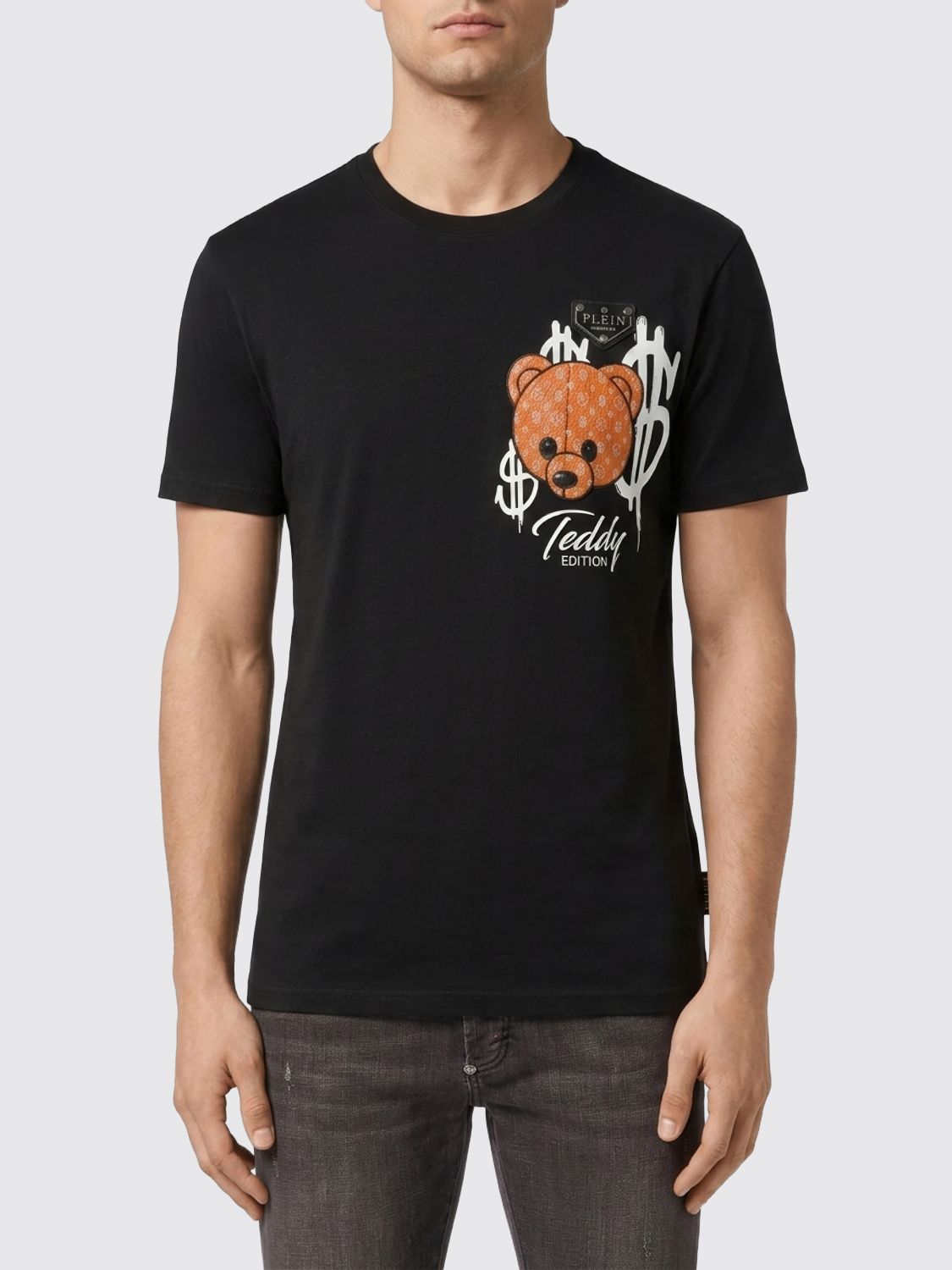 PHILIPP PLEIN Teddy Bear Print Cotton T-Shirt with Contrast Logo