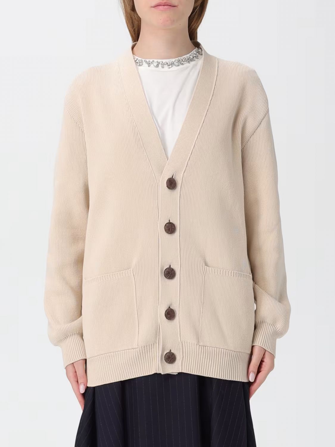 GOLDEN GOOSE Relaxed Fit V-Neck Cotton-Blend Cardigan with Patch Pockets