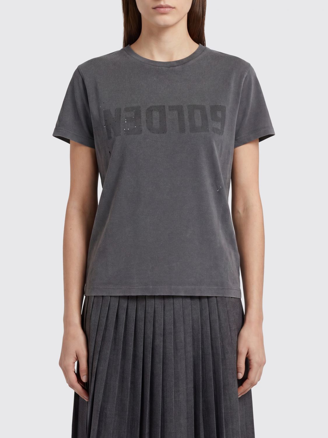 GOLDEN GOOSE Short-Sleeved Cotton T-shirt with Printed Logo　GOLDEN GOOSE ロゴプリント半袖コットンTシャツ GOLDEN