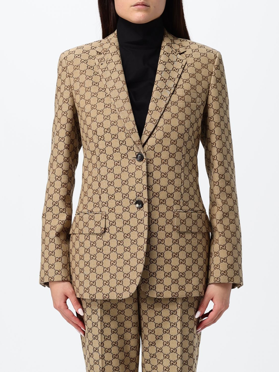GUCCI Einreihiger, schmal geschnittener Blazer aus Baumwollmischung mit GG-Monogramm