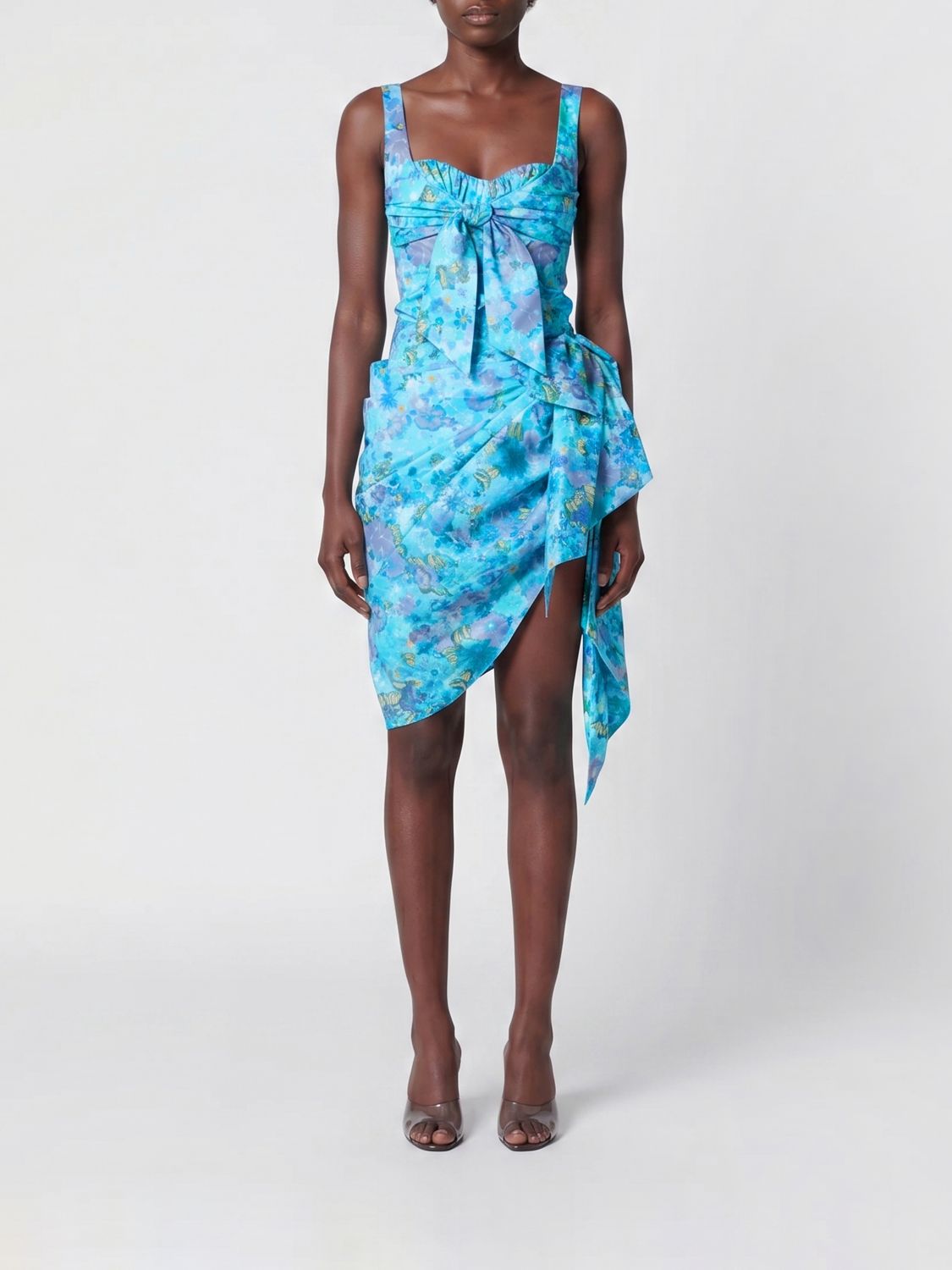 CHLOÉ Mini abito bustier in cotone floreale con spalle scoperte