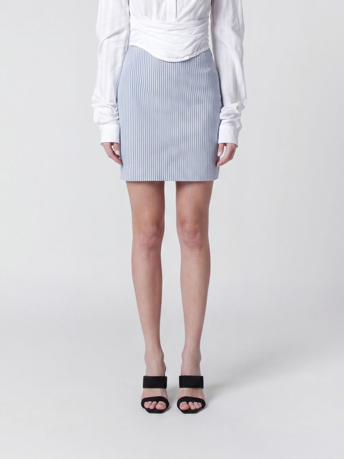 VIVIENNE WESTWOOD Striped Cotton Mini Pencil Skirt with High Waist