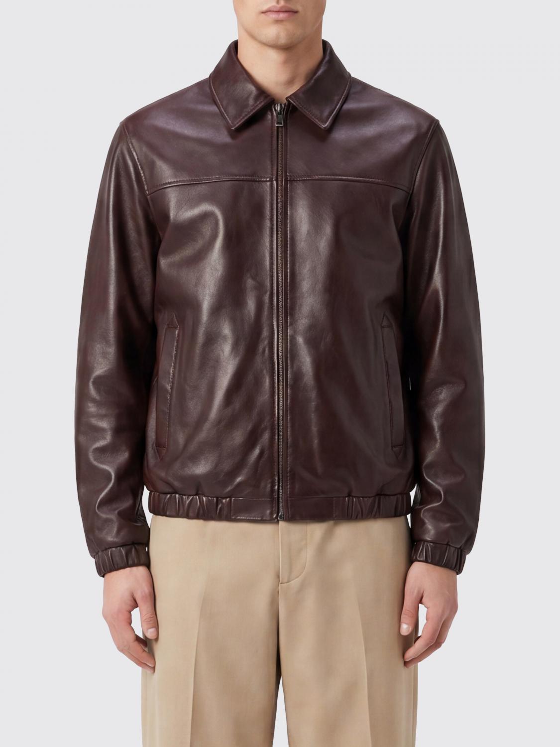 CANALI Giacca a camicia in pelle liscia con chiusura a zip e fondo elasticizzato