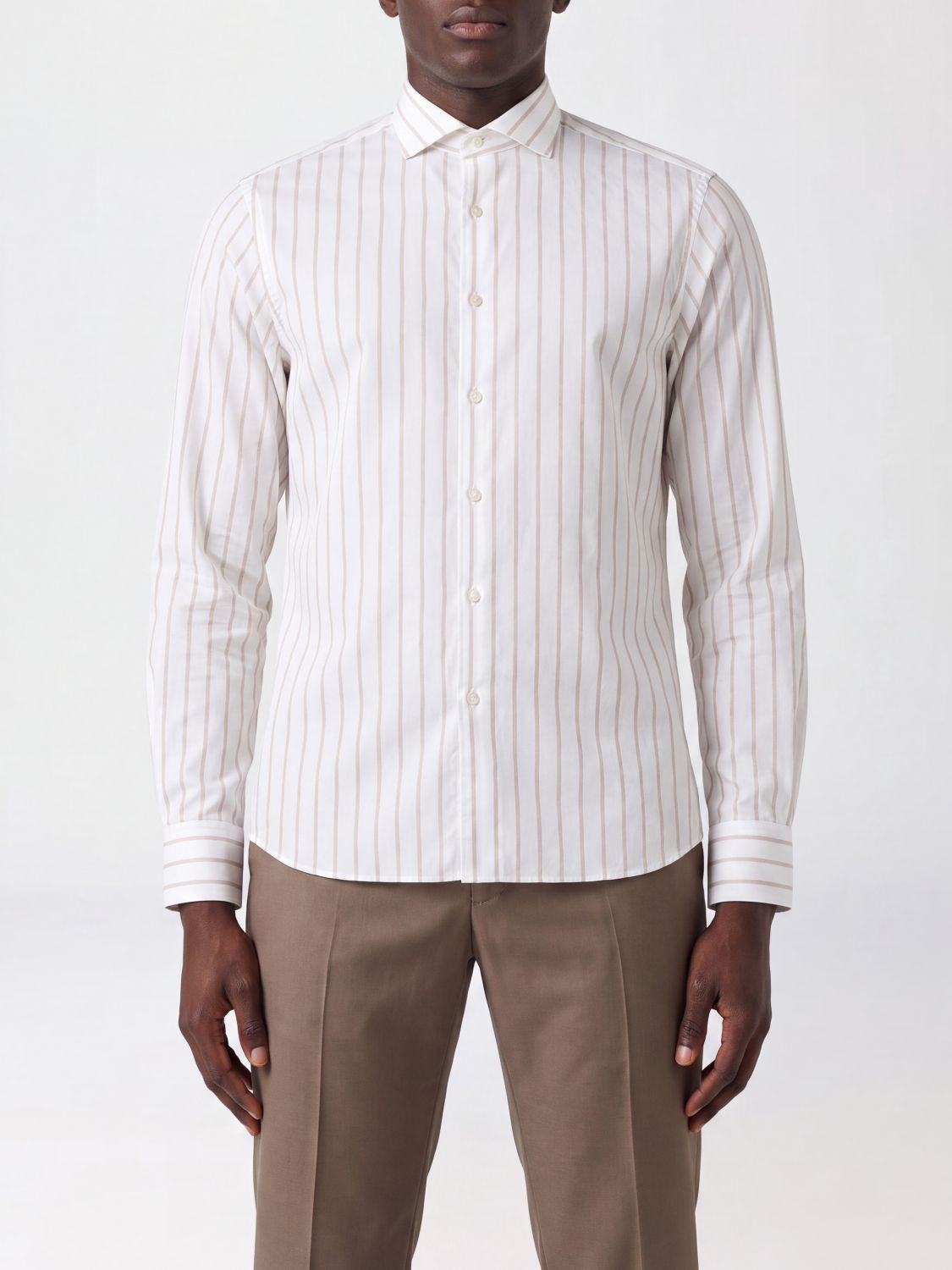 CANALI Striped Slim Fit Shirt in Cotton Poplin