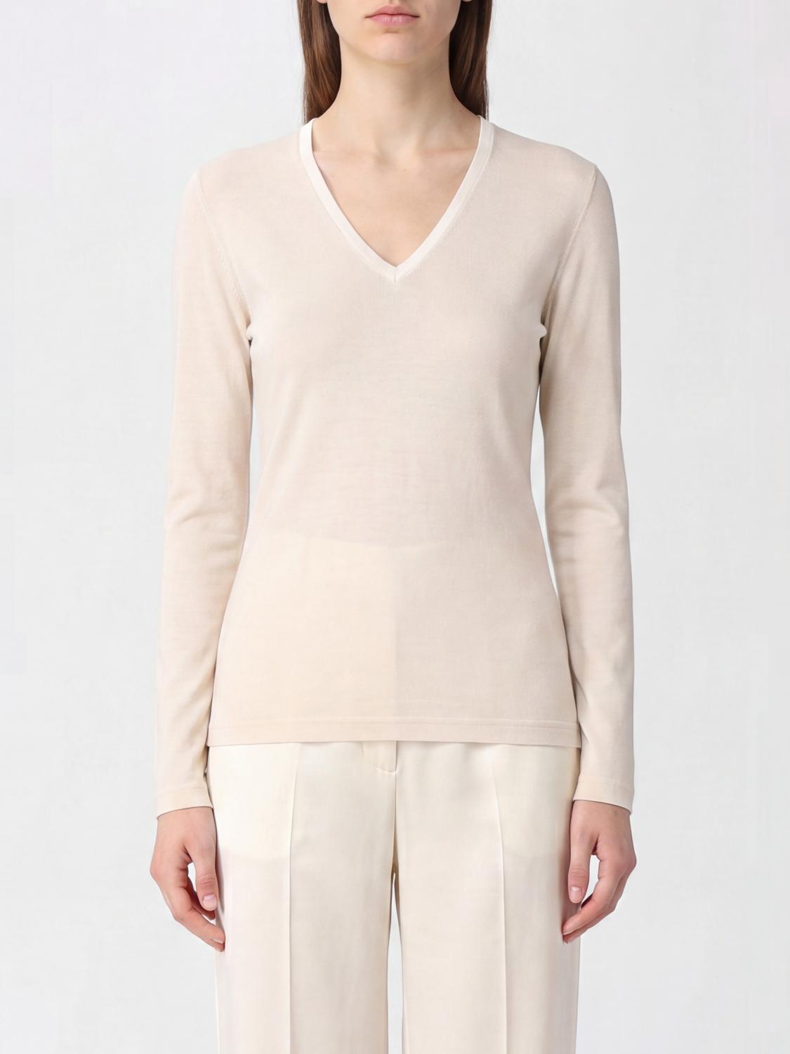 FABIANA FILIPPI T-shirt a maniche lunghe in cotone con scollo a V e profili a contrasto