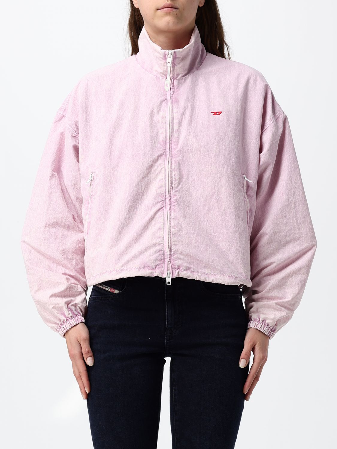 DIESEL G-Leamer Cropped Windbreaker Jacket with High Neck and Embroidered Logo