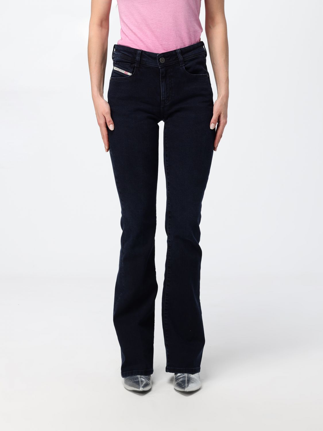 DIESEL D-Ebbey Mid-Rise Flared Jeans in Stretch Cotton Denim