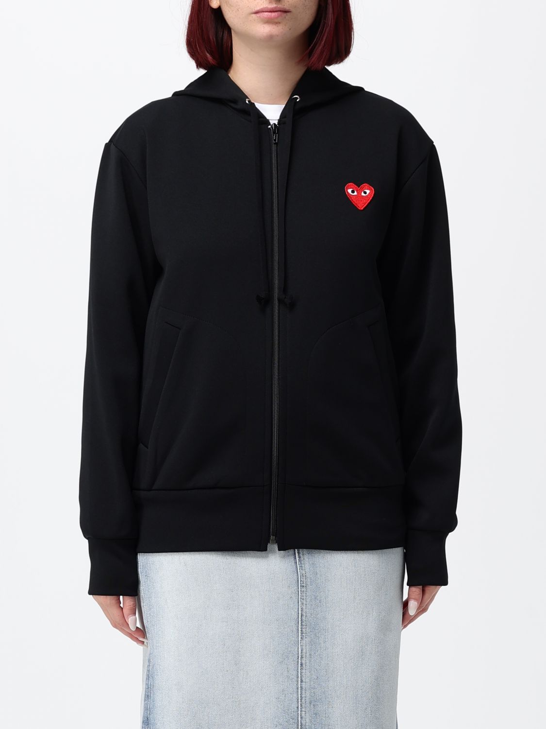 COMME DES GARÇONS Felpa relaxed fit in jersey con cappuccio, zip e logo