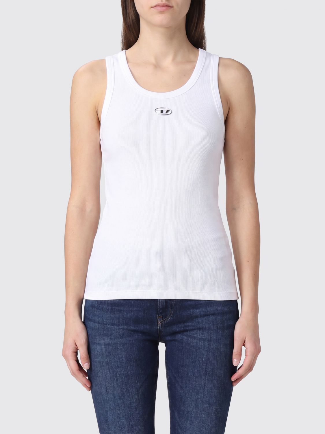 Diesel Slim Fit Stretch Cotton Tank Top with Embroidered Oval D Logo