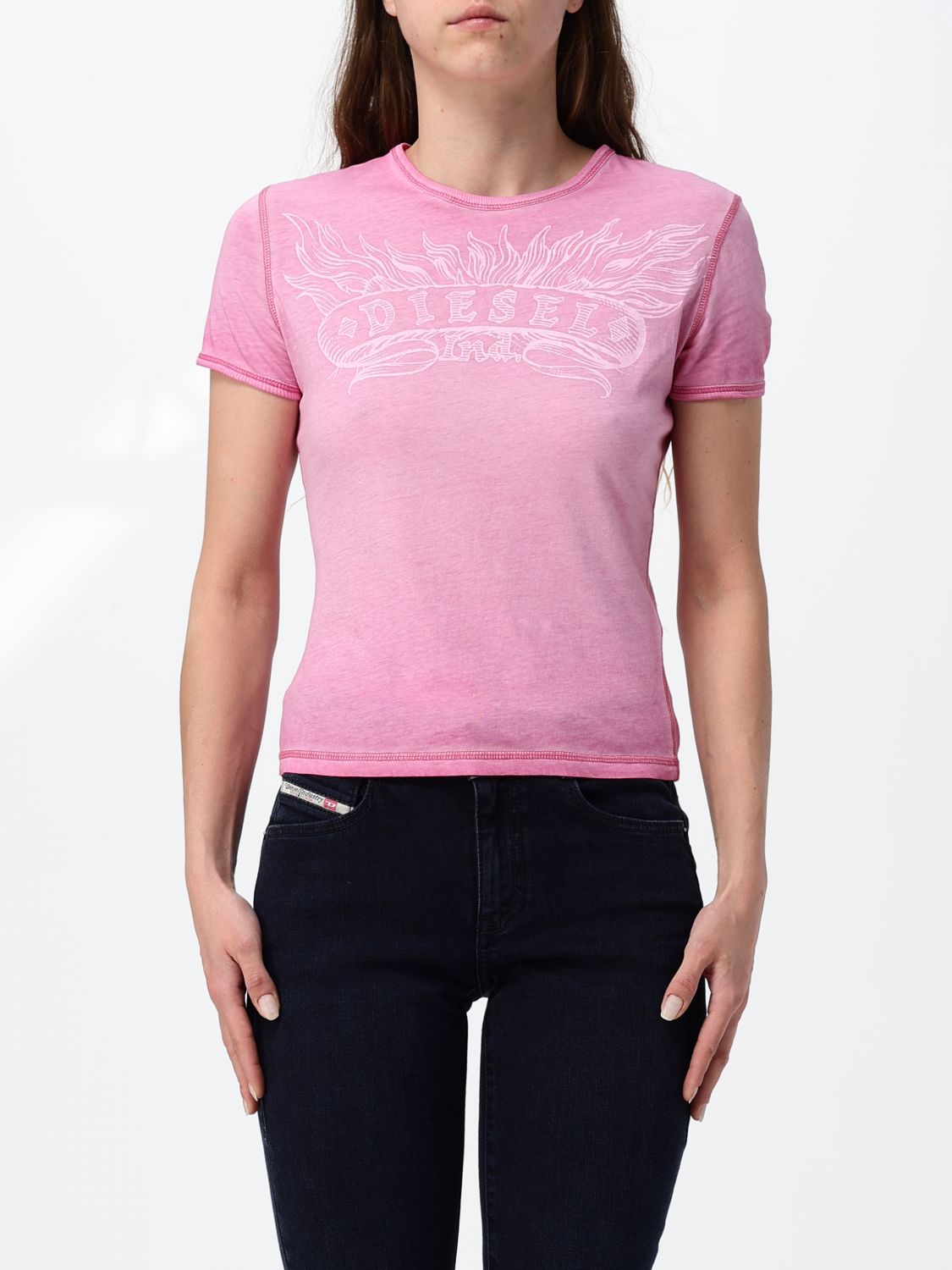 DIESEL Slim Fit Cotton T-Shirt with Contrasting Logo on the Chest