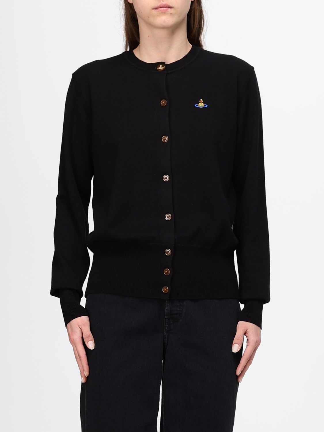 VIVIENNE WESTWOOD Cardigan slim fit in cotone e cashmere con logo Orb