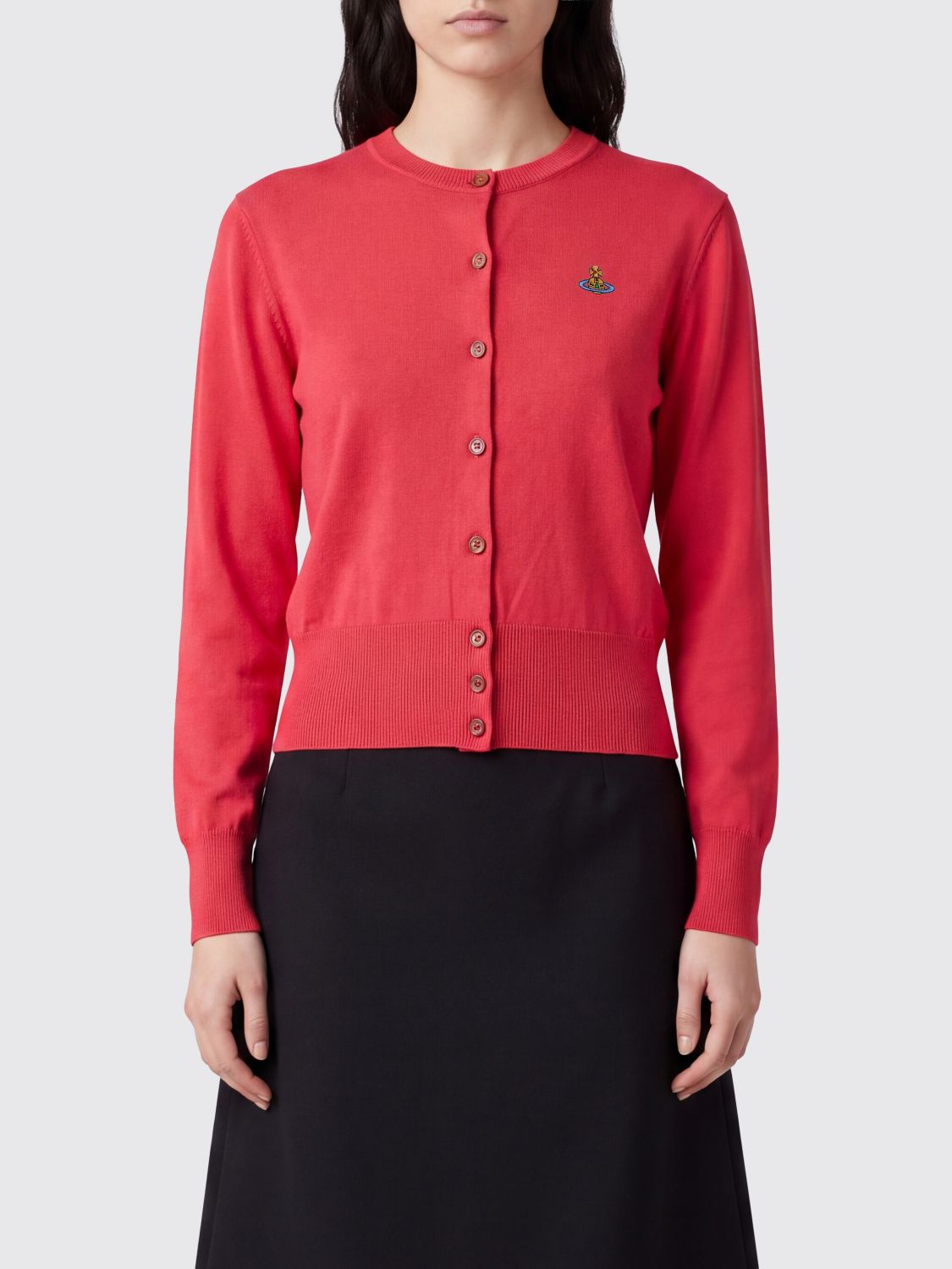VIVIENNE WESTWOOD Cardigan slim fit in cotone e cashmere con logo Orb