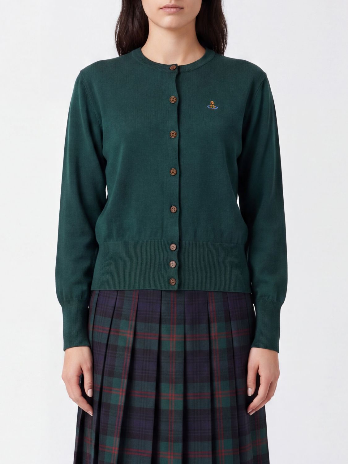 VIVIENNE WESTWOOD Cardigan slim fit in cotone e cashmere con logo Orb