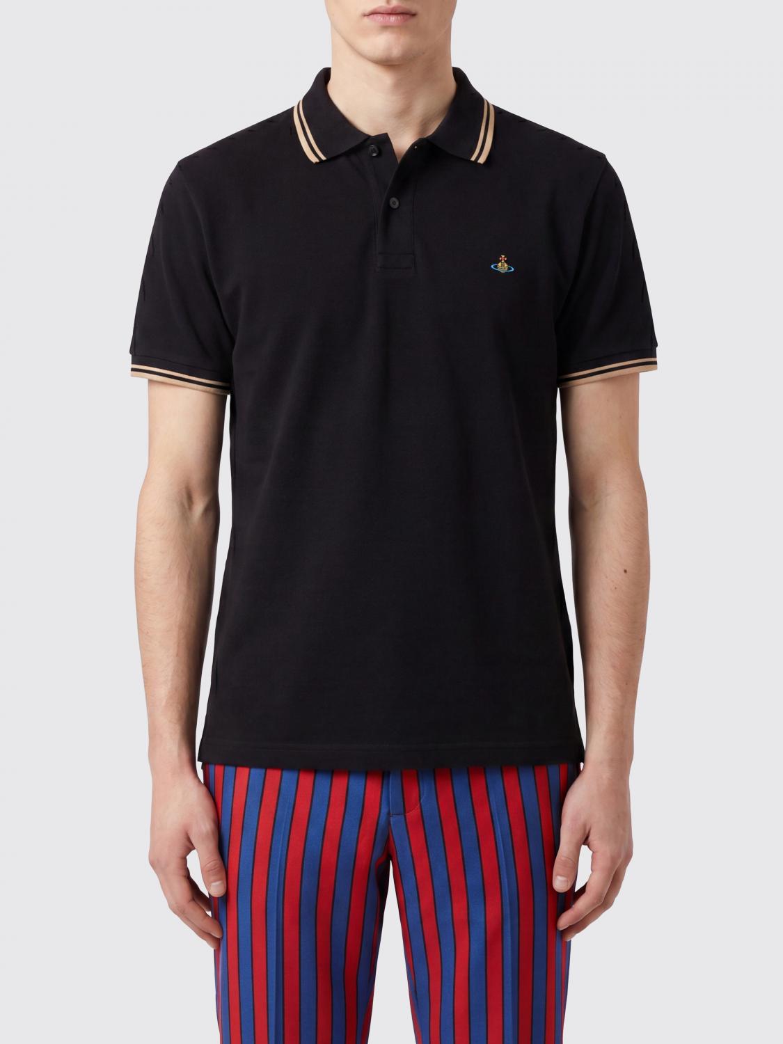 VIVIENNE WESTWOOD Polo in cotone con logo Orb e profili a contrasto