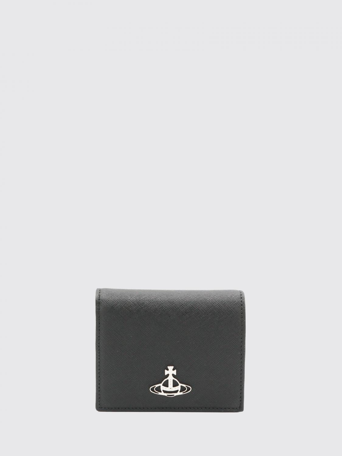 Vivienne Westwood Saffiano Leather Bifold Wallet With Orb Logo Plaque In Black