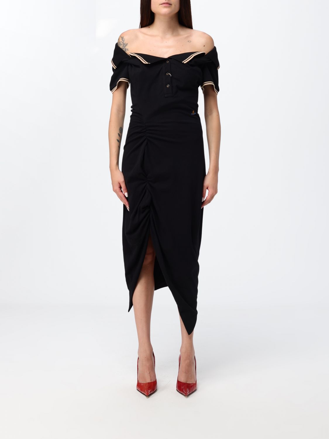 VIVIENNE WESTWOOD Asymmetrical Cotton Midi Dress with a Boat Neckline