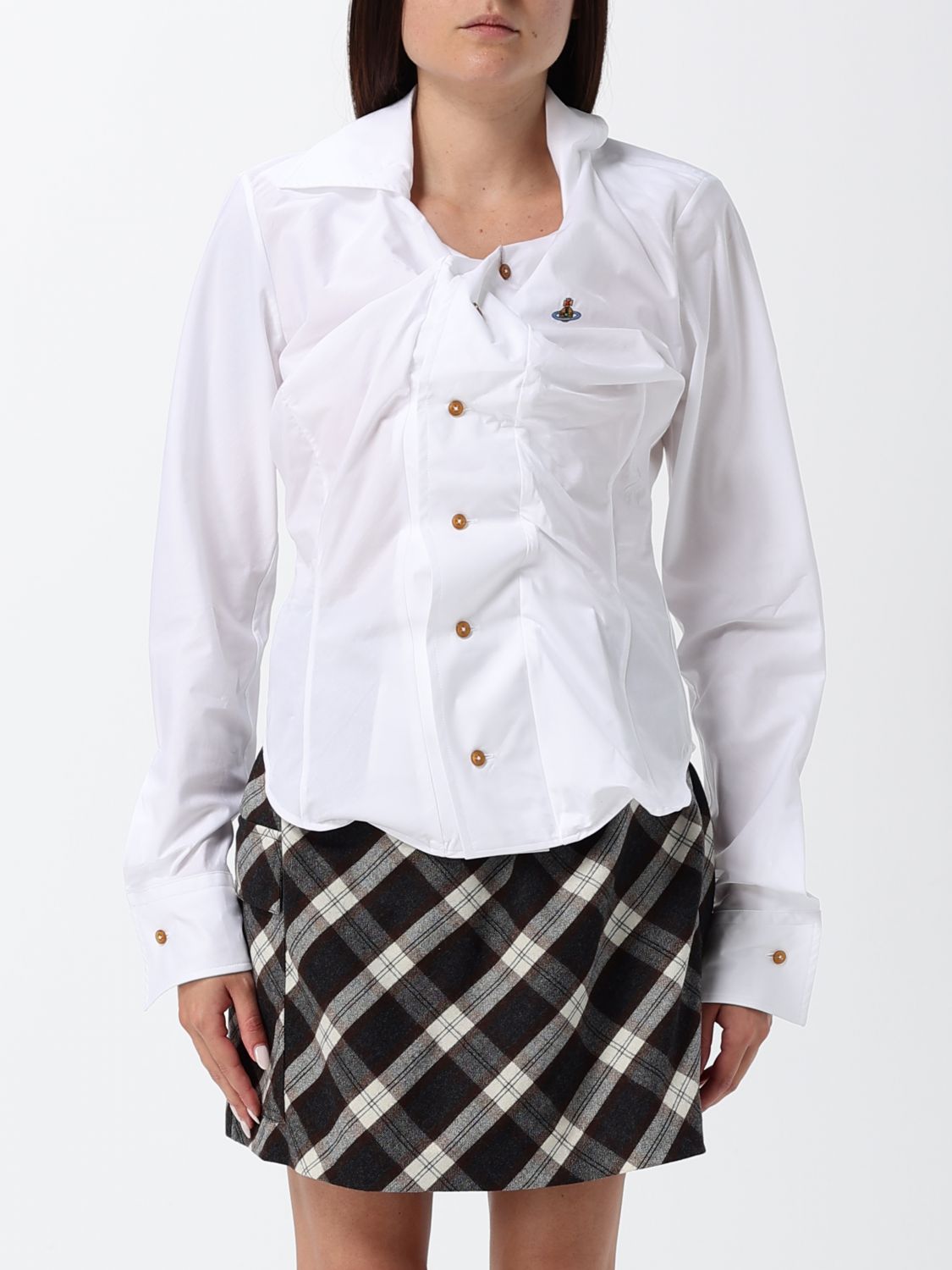 VIVIENNE WESTWOOD Asymmetrisches Baumwollpopeline-Hemd mit Orb-Logo