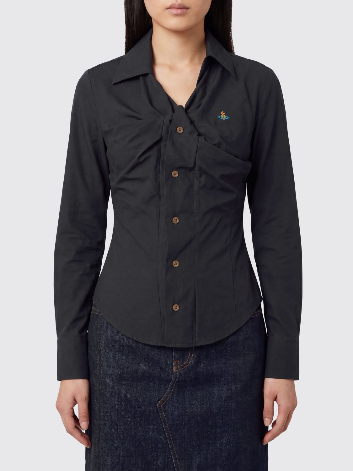 VIVIENNE WESTWOOD Asymmetrisches Baumwollpopeline-Hemd mit Orb-Logo