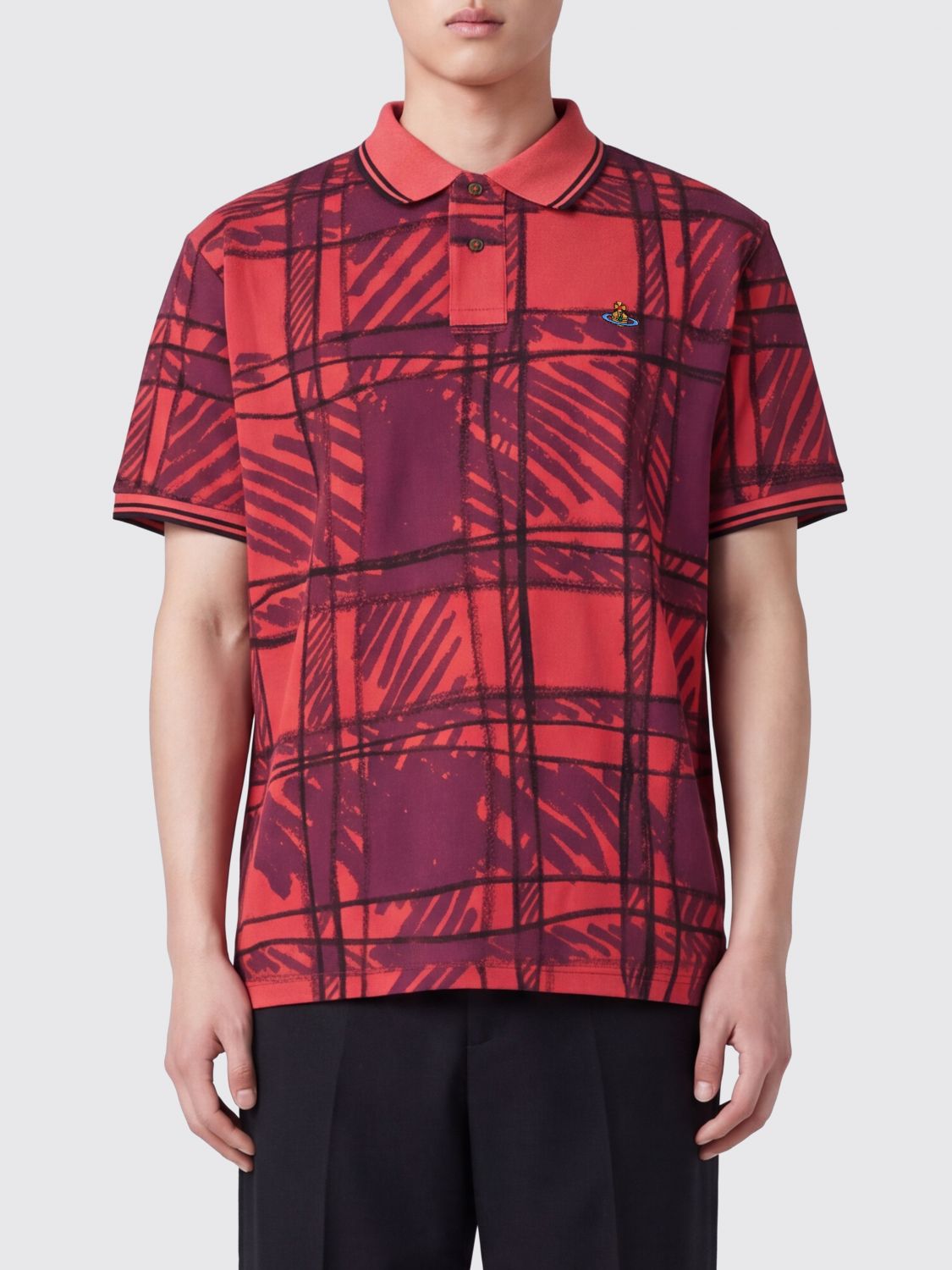VIVIENNE WESTWOOD Slim-Fit-Polohemd aus Baumwolle mit Orb-Logo und Abstrakt-Print