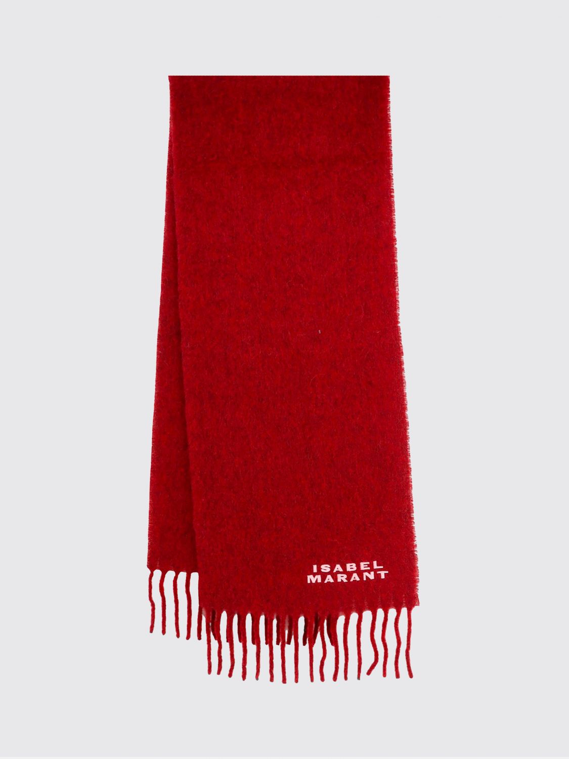 ISABEL MARANT Firny Embroidered-Logo Alpaca Wool-Blend Scarf with Fringes